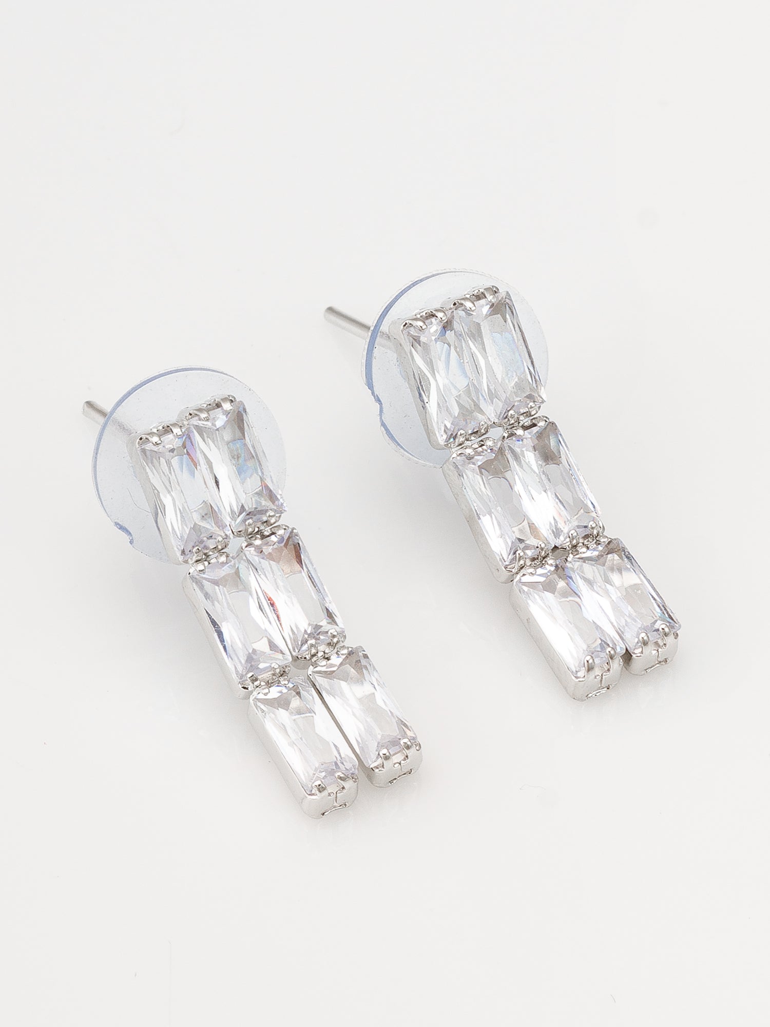 Aadita Silver Plated Double Row Baguette AD Necklace Set
