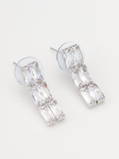 Aadita Silver Plated Double Row Baguette AD Necklace Set