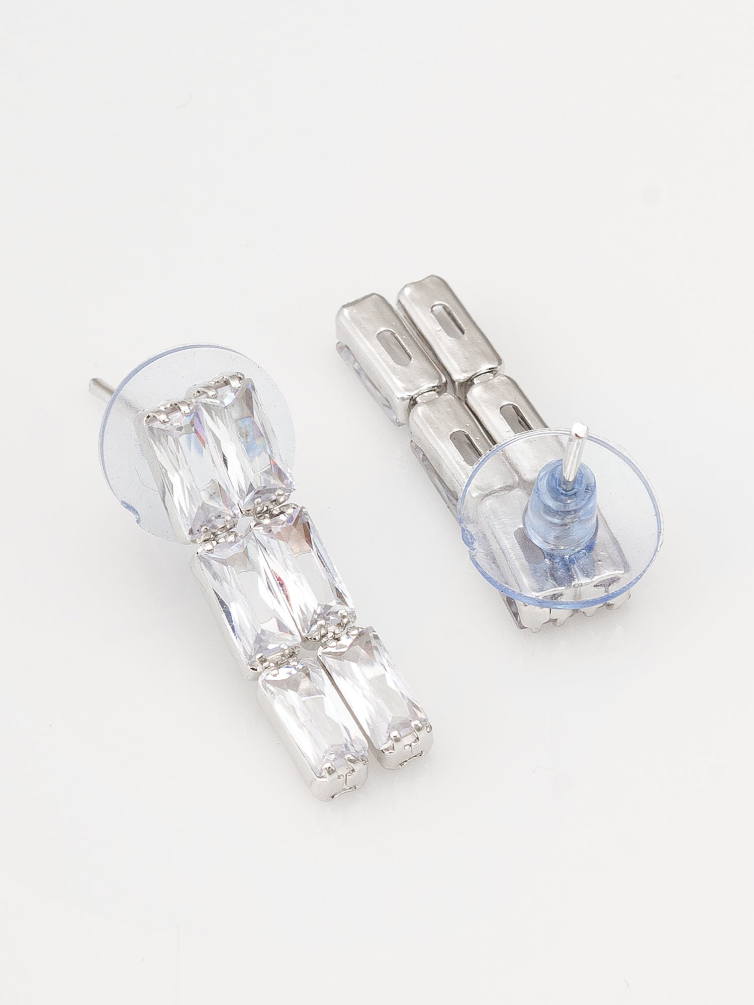 Aadita Silver Plated Double Row Baguette AD Necklace Set
