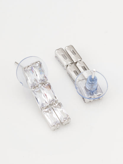 Aadita Silver Plated Double Row Baguette AD Necklace Set