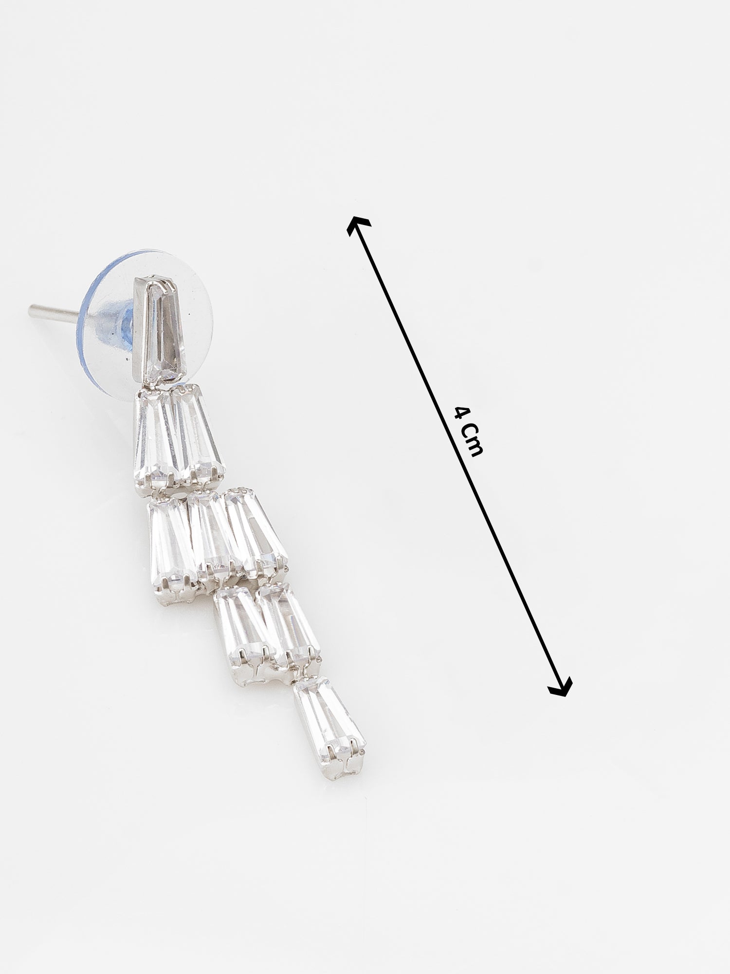 Aadita Silver Plated V-Shape Baguette Fringe AD Necklace Set