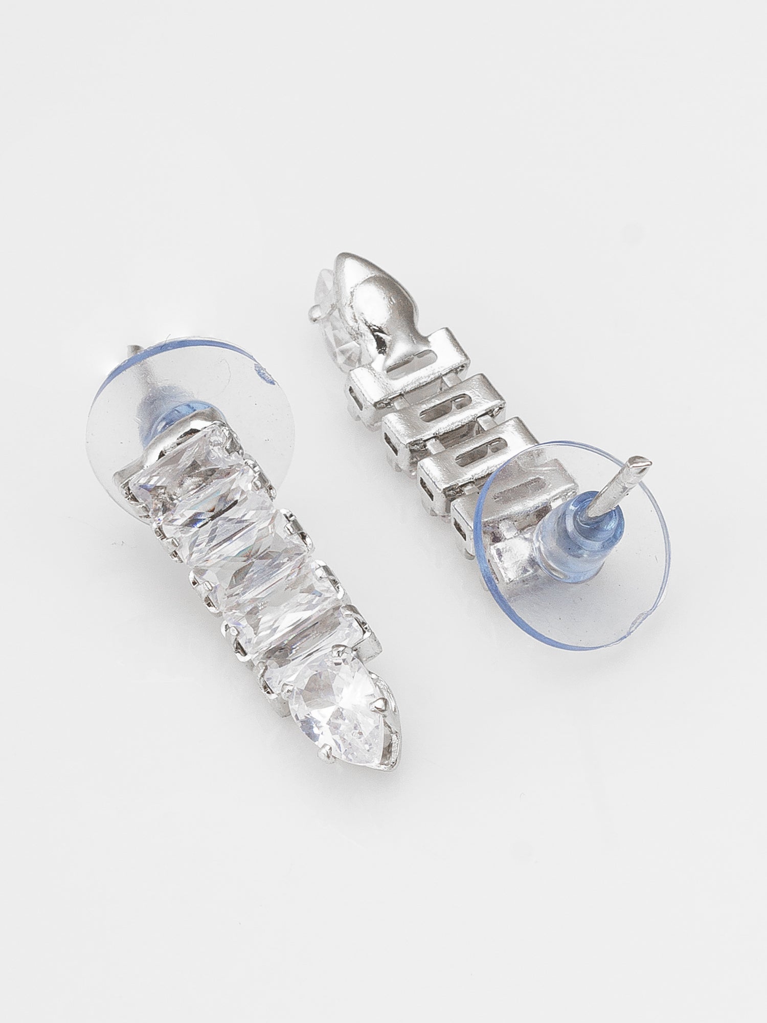 Aadita Silver Toned Baguette AD Stone Studded Choker Necklace Set