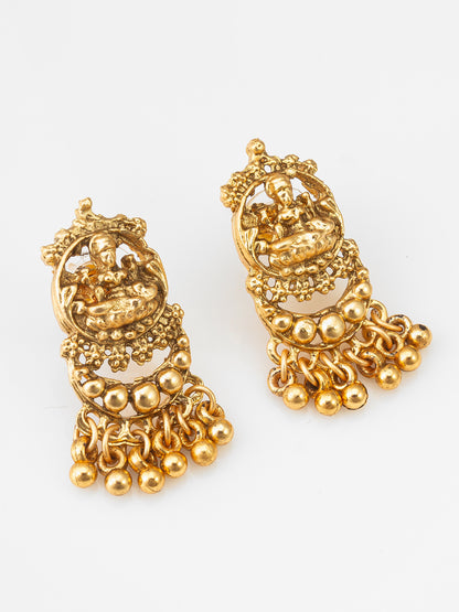 Aadita Gold-Plated Temple Necklace Set with Lakshmi Motif Pendants and Matching Jhumki Earrings