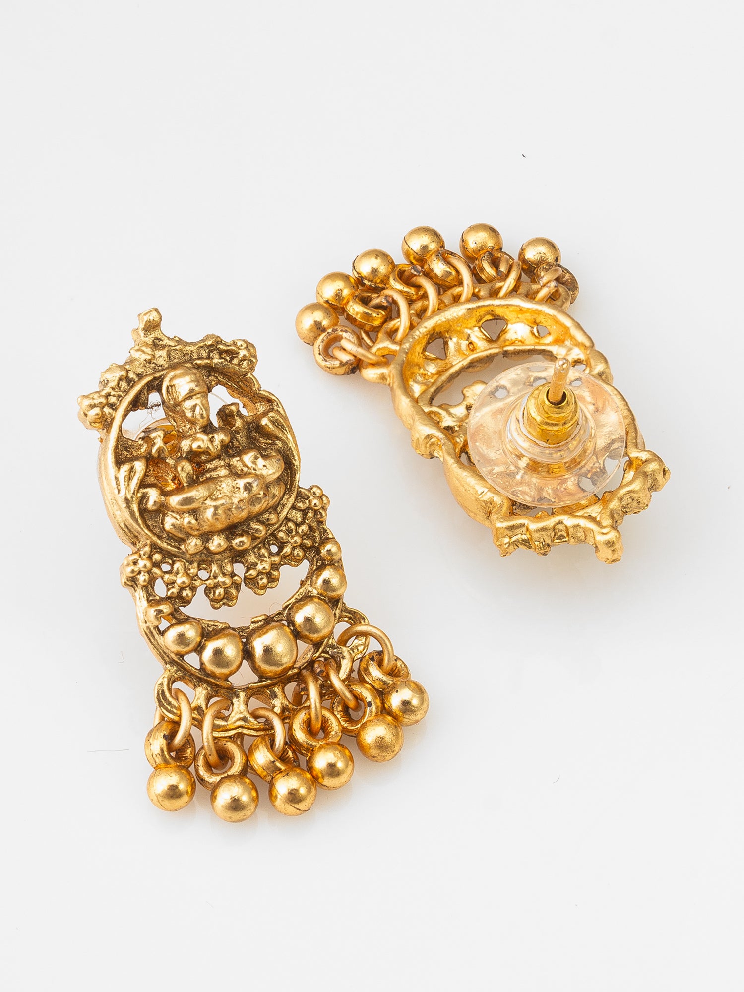 Aadita Gold-Plated Temple Necklace Set with Lakshmi Motif Pendants and Matching Jhumki Earrings