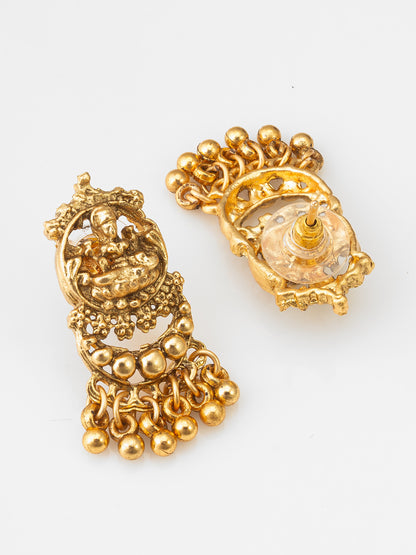 Aadita Gold-Plated Temple Necklace Set with Lakshmi Motif Pendants and Matching Jhumki Earrings