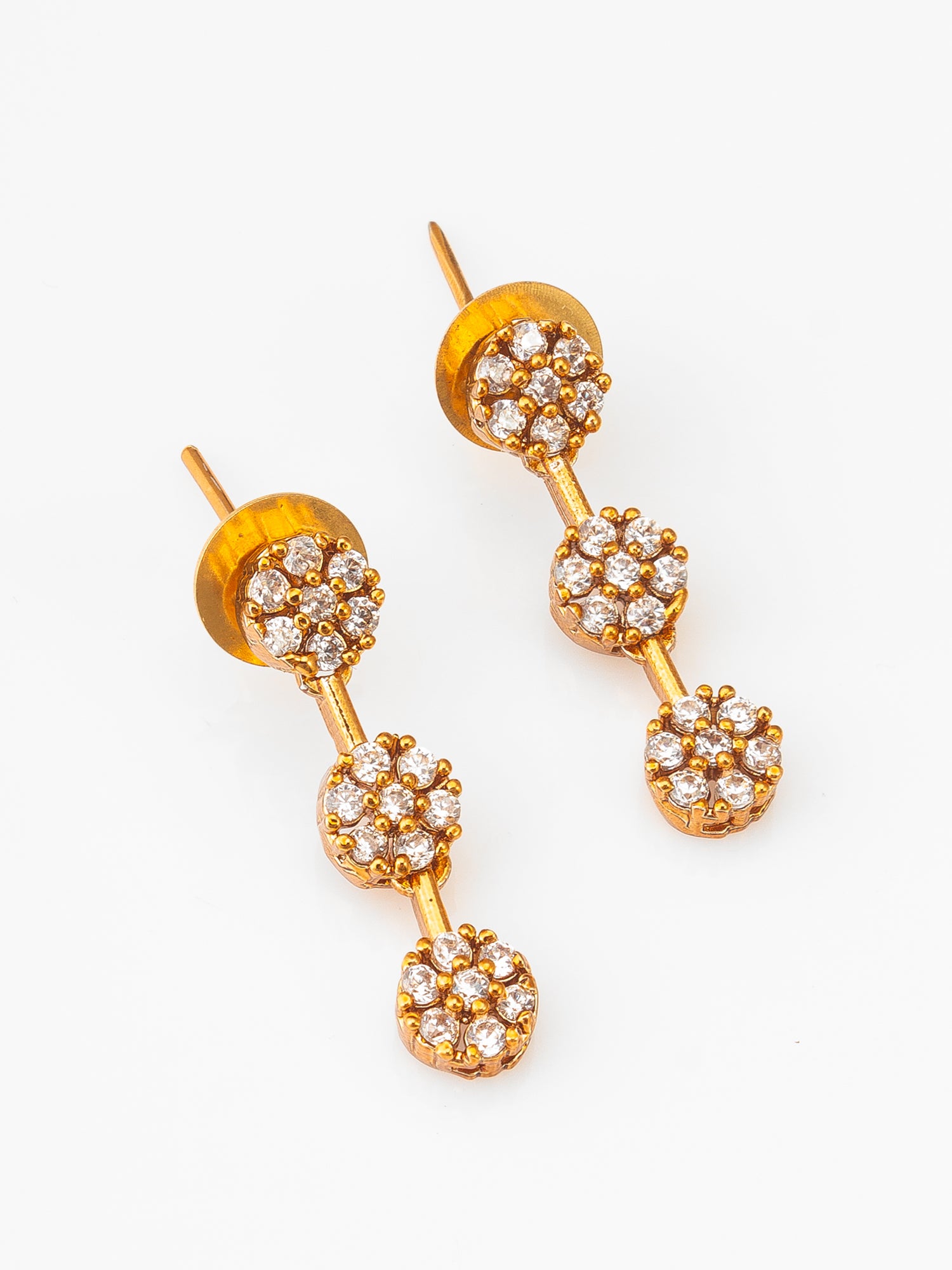 Aadita Gold-Plated AD Stone Floral Cluster Necklace Set with Linear Drop Earrings