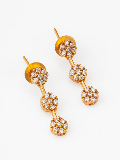 Aadita Gold-Plated AD Stone Floral Cluster Necklace Set with Linear Drop Earrings