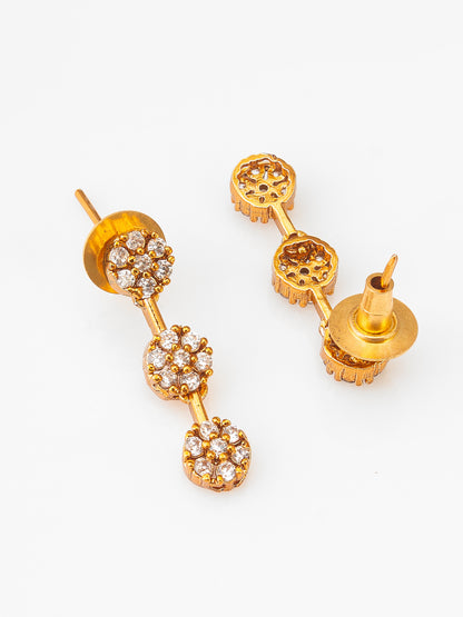 Aadita Gold-Plated AD Stone Floral Cluster Necklace Set with Linear Drop Earrings