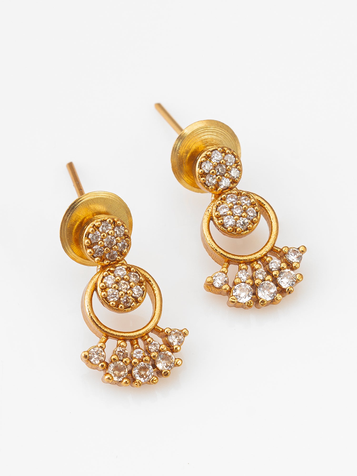 Aadita Gold-Plated AD Stone Necklace Set with Stud Drop Earrings