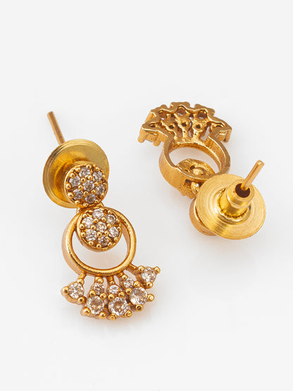 Aadita Gold-Plated AD Stone Necklace Set with Stud Drop Earrings