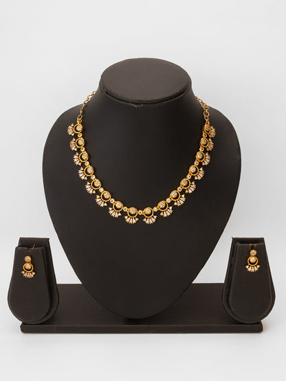 Aadita Gold-Plated AD Stone Necklace Set with Stud Drop Earrings