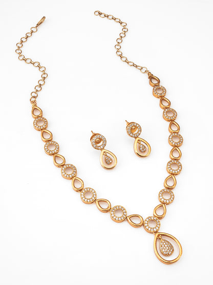 Aadita Gold-Plated AD Stone endant Necklace Set with Drop Earrings