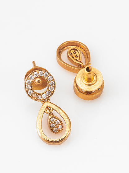 Aadita Gold-Plated AD Stone endant Necklace Set with Drop Earrings