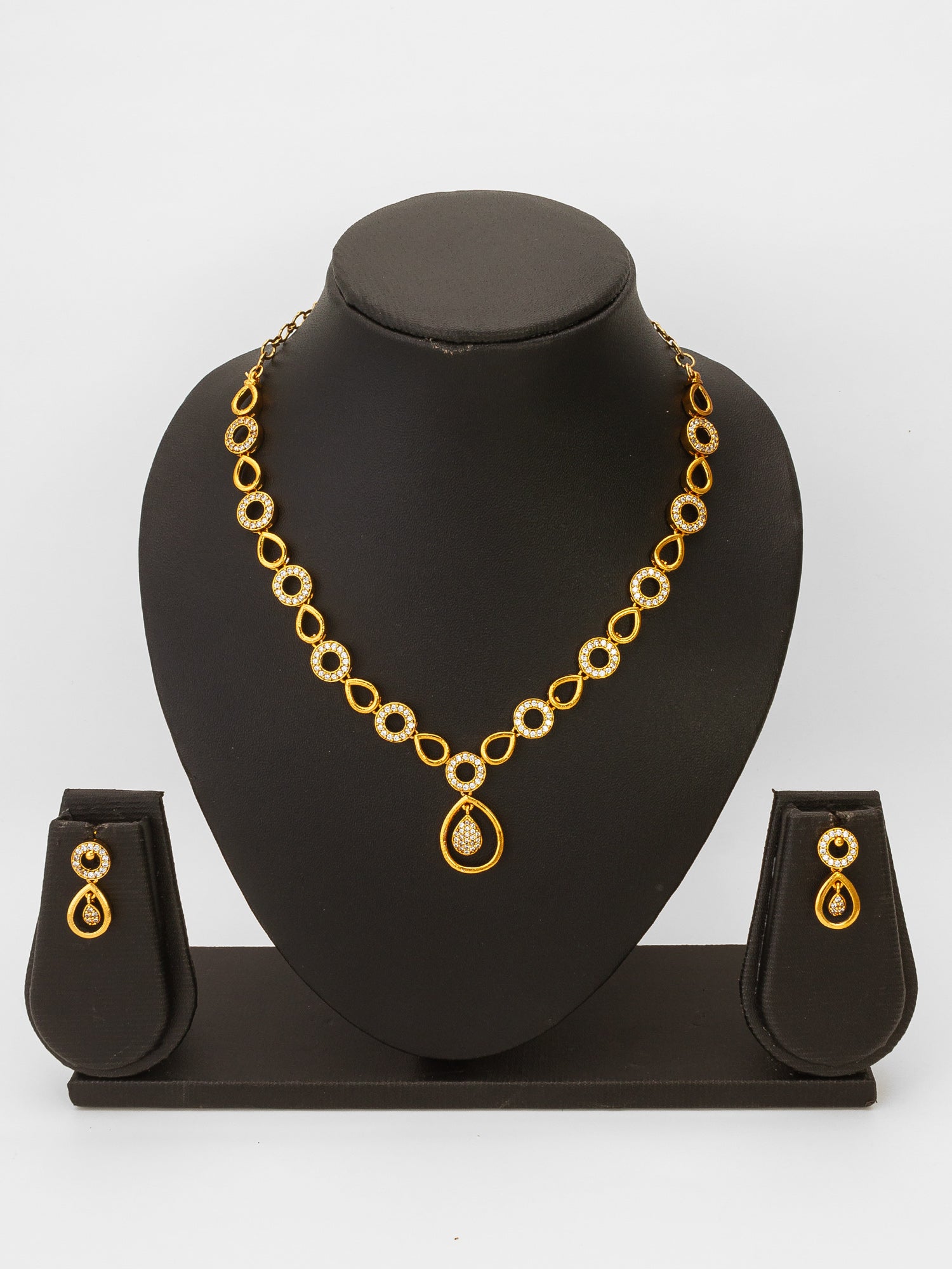 Aadita Gold-Plated AD Stone endant Necklace Set with Drop Earrings