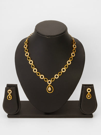 Aadita Gold-Plated AD Stone endant Necklace Set with Drop Earrings