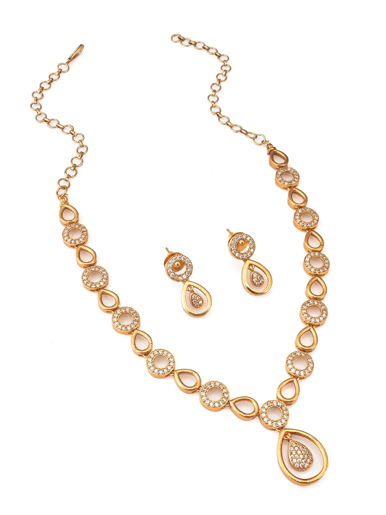Aadita Gold-Plated AD Stone endant Necklace Set with Drop Earrings