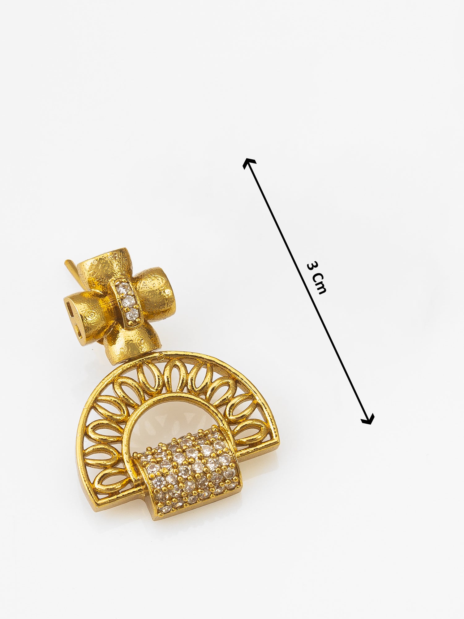 Aadita Gold-Plated AD Stone Half-Moon Arch Necklace Set with Geometric Stud Earrings