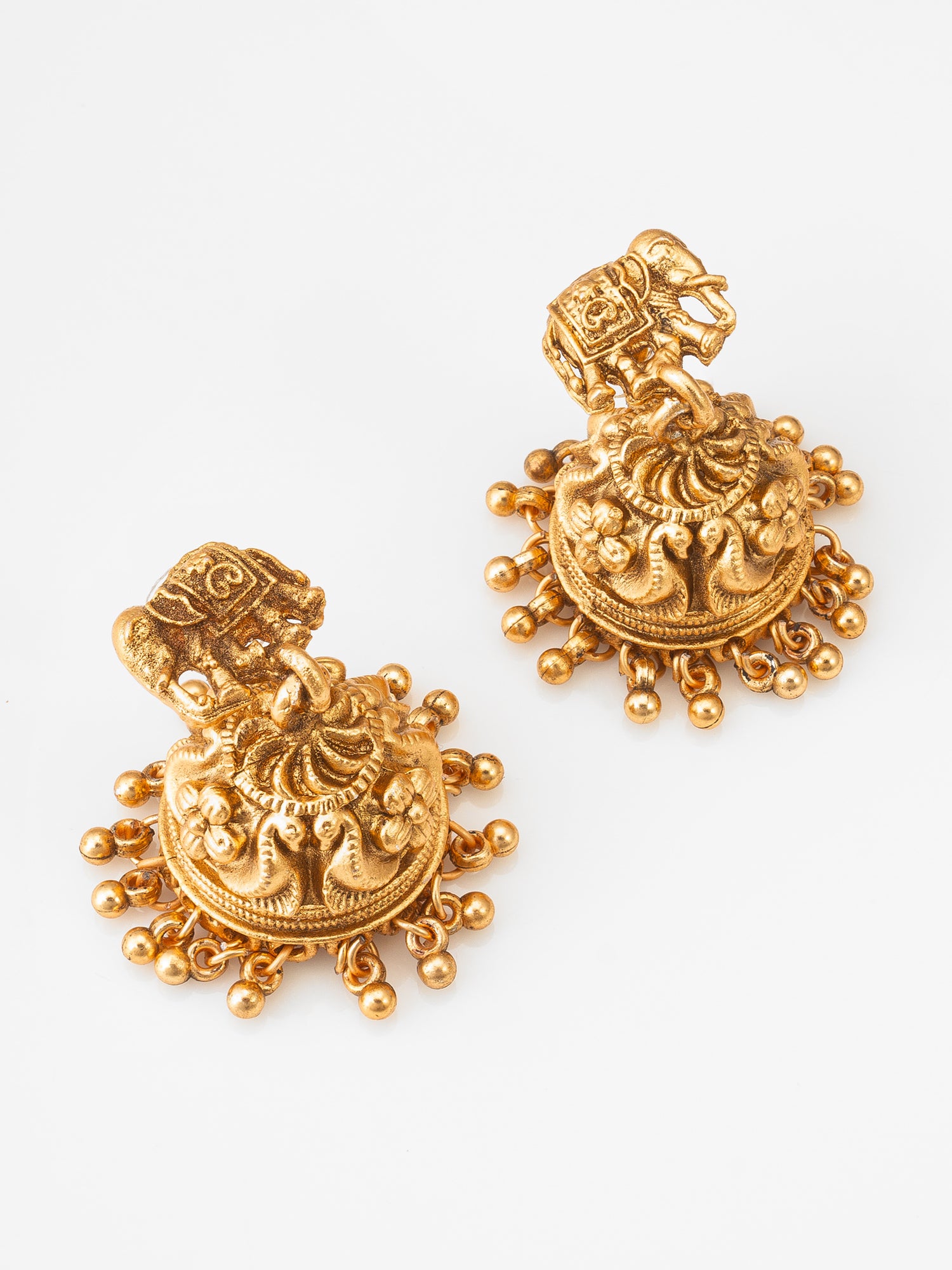 Aadita Gold-Plated Elephant Motif Long Necklace Set with  Stud Jhumka Earrings