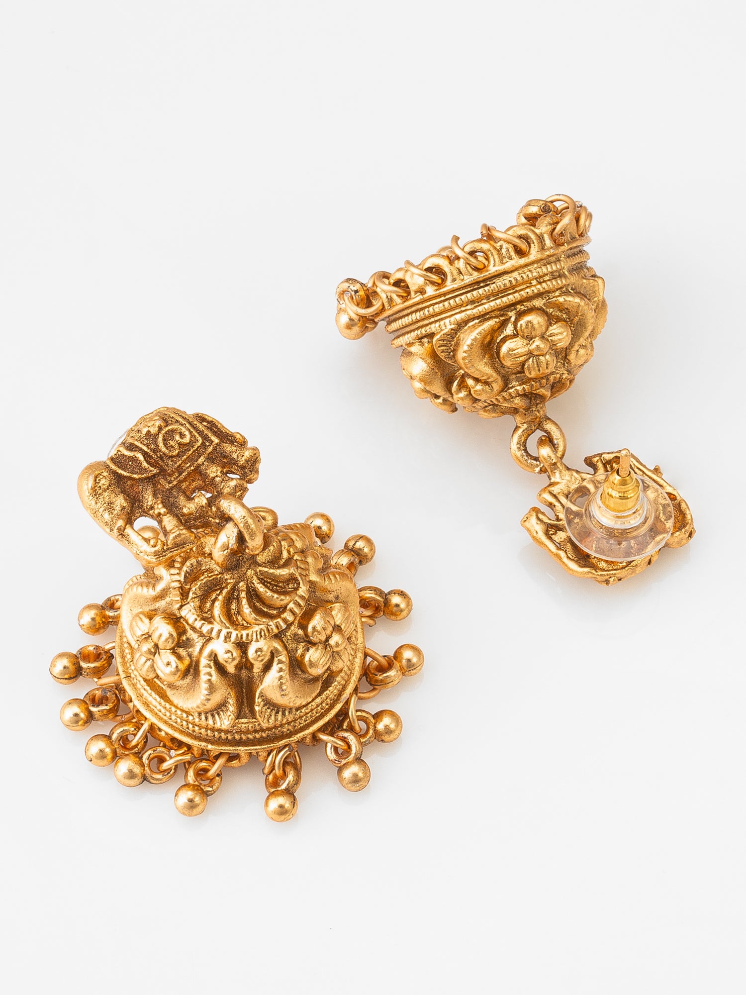 Aadita Gold-Plated Elephant Motif Long Necklace Set with  Stud Jhumka Earrings