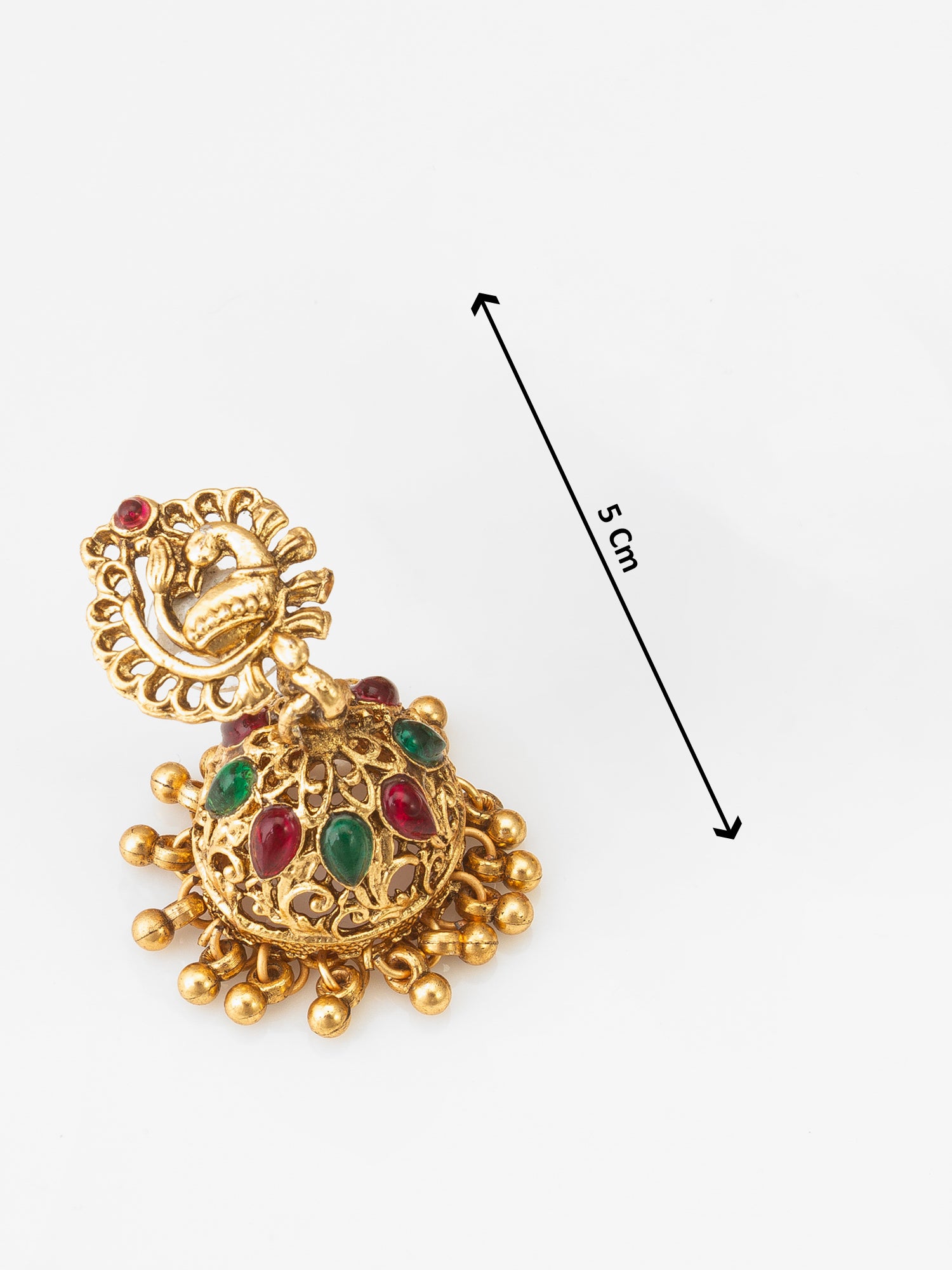 Aadita Antique Gold Temple Necklace Set with Lakshmi and Peacock Motifs, Stones and Jhumka Earrings