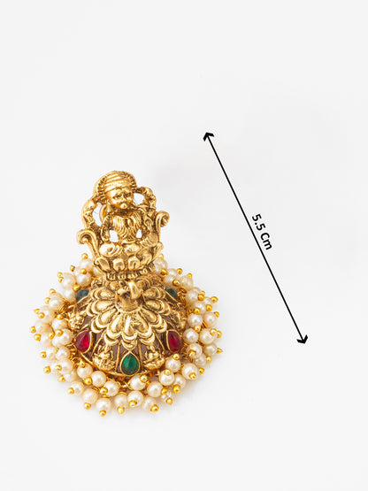 Aadita Antique Gold Lakshmi Temple Necklace Set with Stones, Pearl and Jhumka Earrings