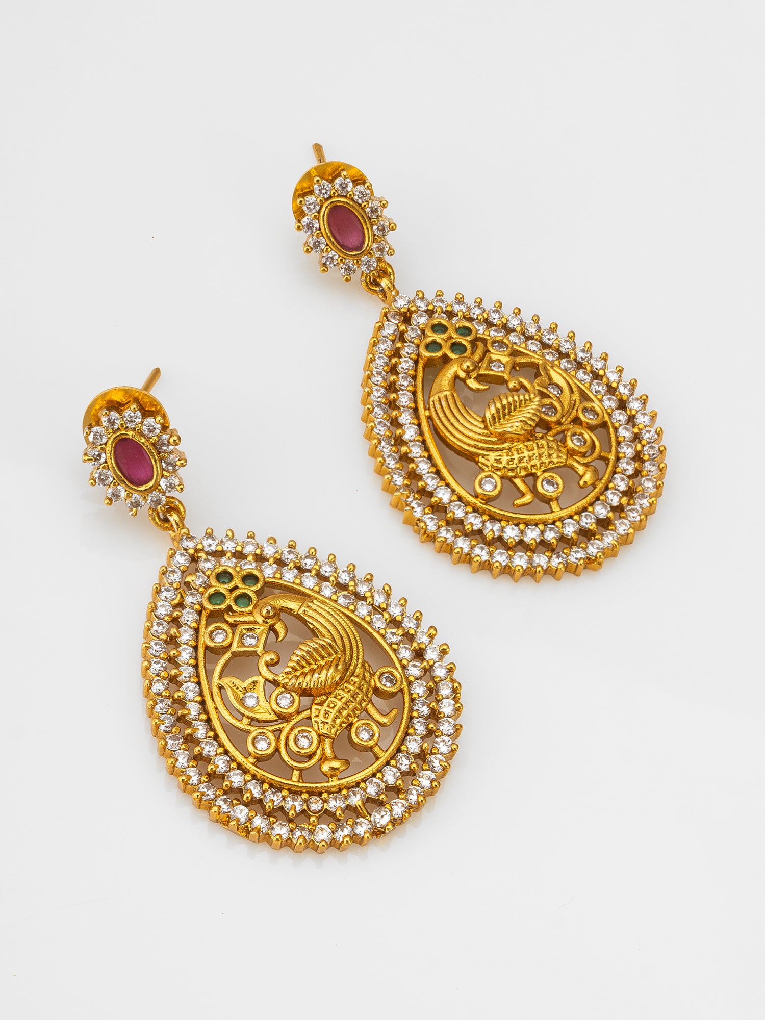 Aadita Temple Peacock AD Necklace Set with Pendant