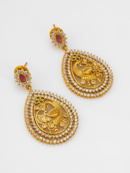 Aadita Temple Peacock AD Necklace Set with Pendant