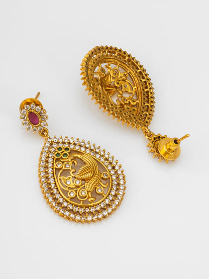 Aadita Temple Peacock AD Necklace Set with Pendant