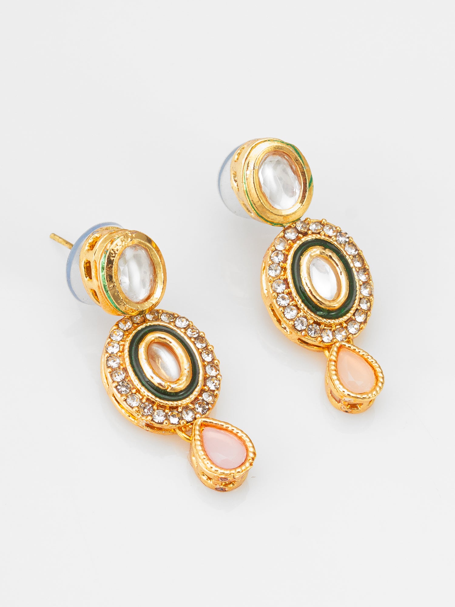 Aadita Traditional Kundan Necklace Set with Pink and Green Floral Pendant