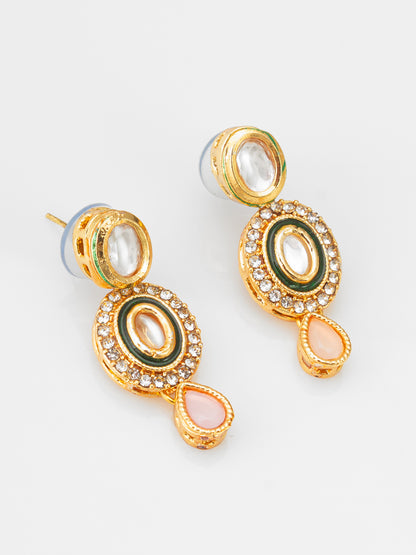 Aadita Traditional Kundan Necklace Set with Pink and Green Floral Pendant