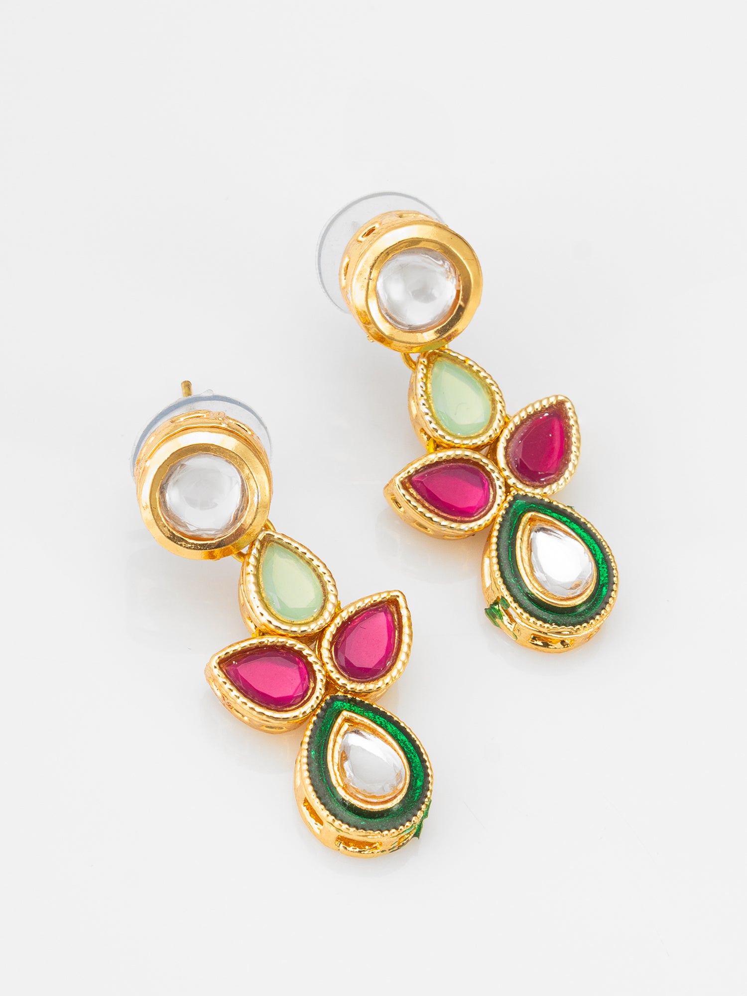Aadita Gold Plated Teardrop Kundan Necklace with Red and Green Stones