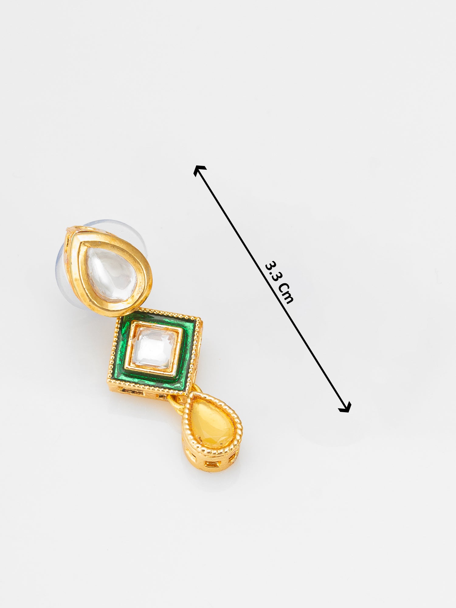 Aadita Pearl Necklace with Green Square Kundan and Yellow Drops