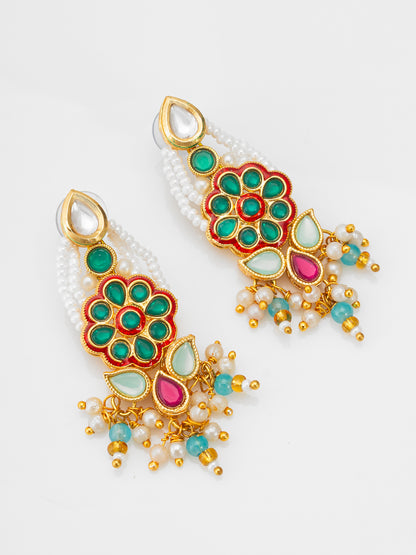 Aadita Multistrand Pearl Choker Set with Multi-Color Kundan Work