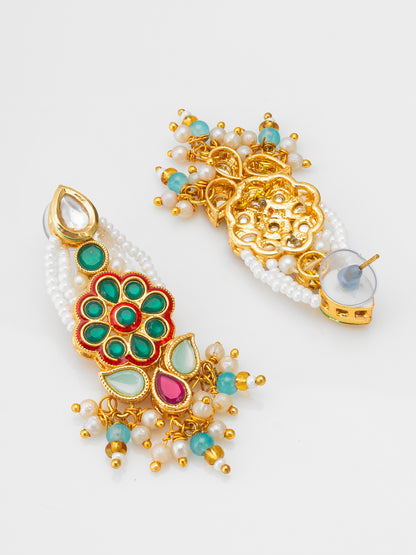 Aadita Multistrand Pearl Choker Set with Multi-Color Kundan Work
