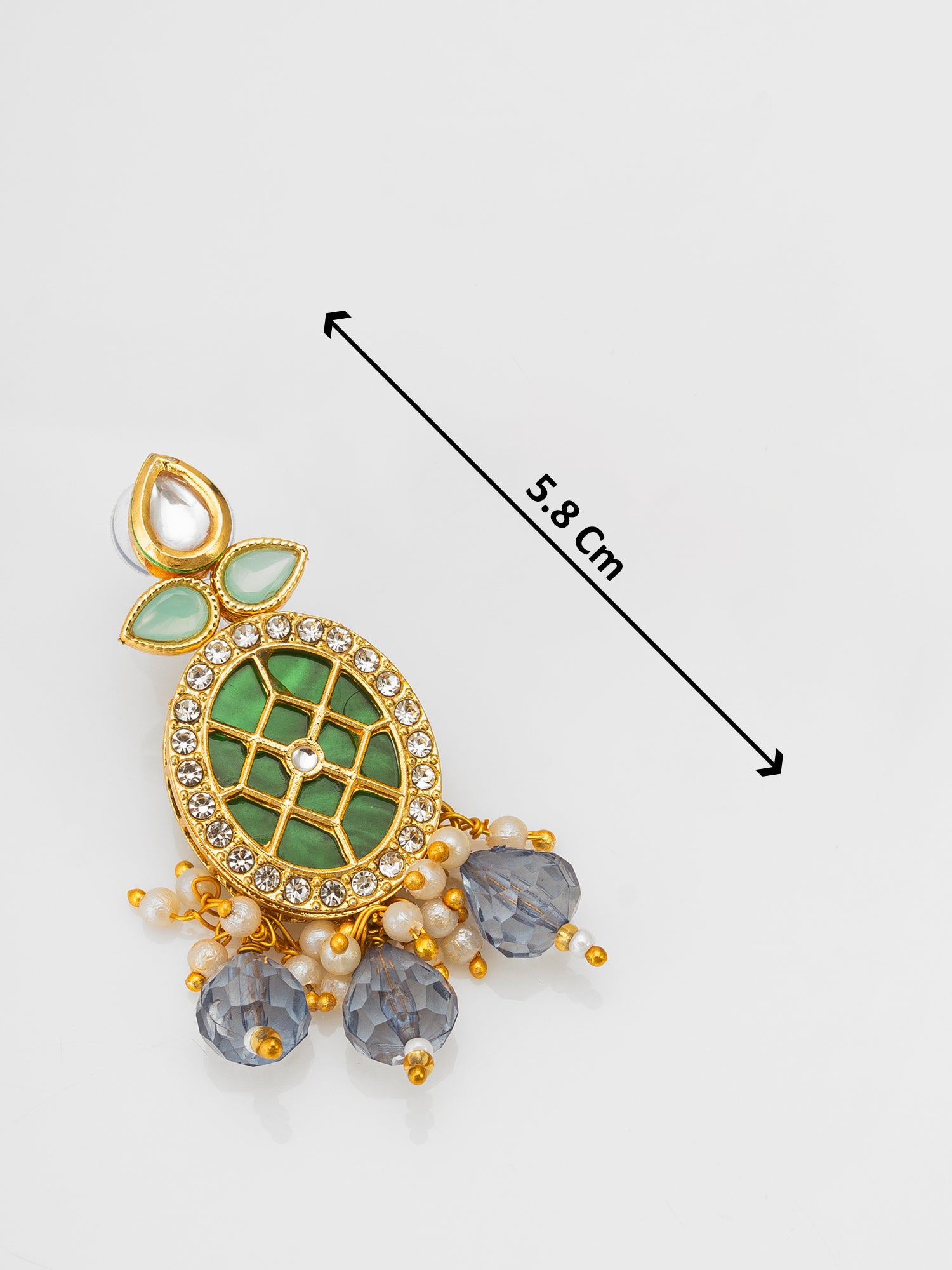 Aadita Kundan Choker Necklace Set with Green Meenakari Pendant and Grey Crystal Drops