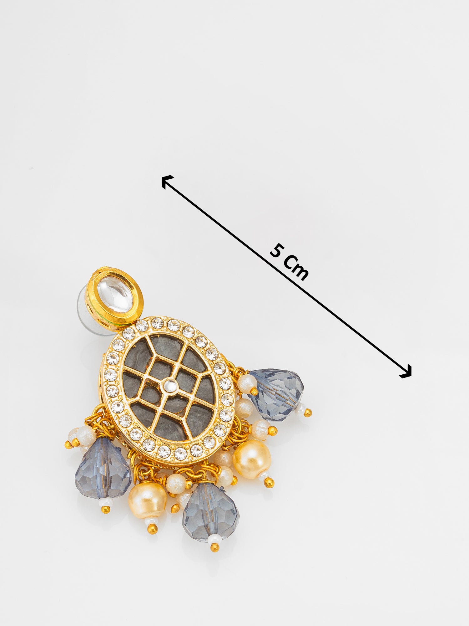 Aadita Kundan Long Pearl Necklace Set with Grey Crystal Drops with Earrings