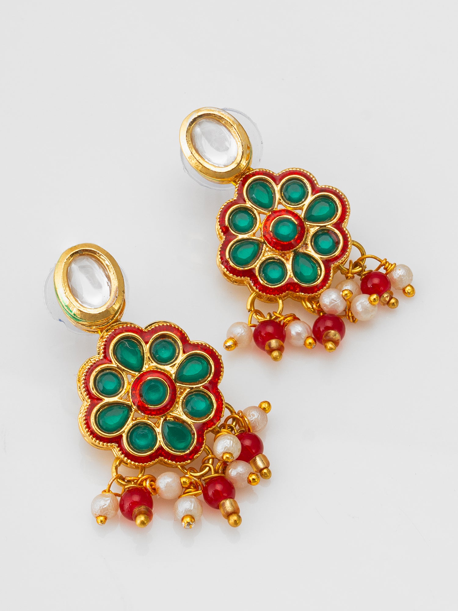 Aadita Ruby Red Bead Choker with Floral Kundan Motif Set