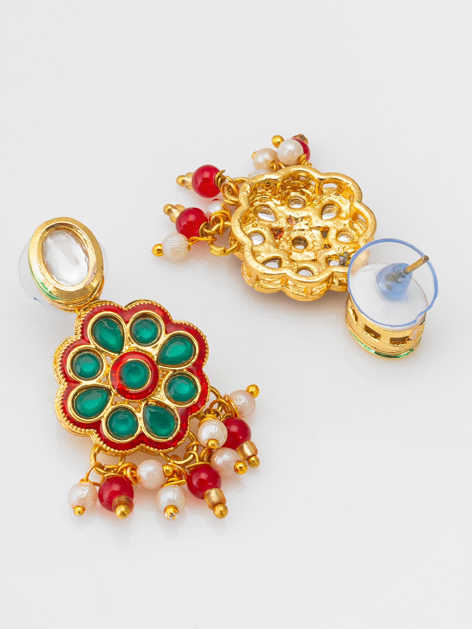 Aadita Ruby Red Bead Choker with Floral Kundan Motif Set