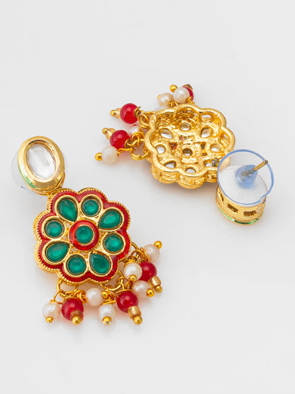 Aadita Ruby Red Bead Choker with Floral Kundan Motif Set