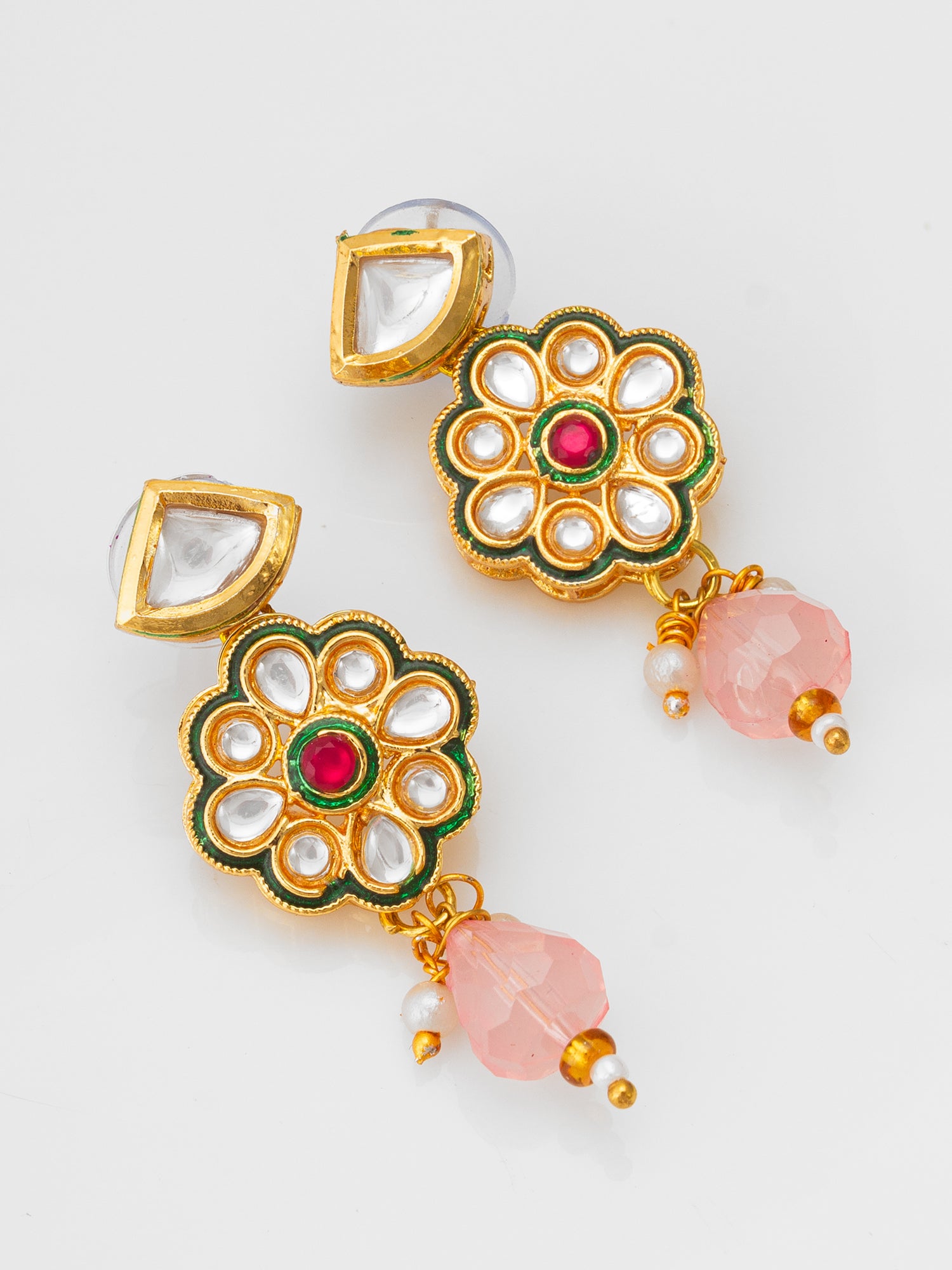Aadita Magenta Bead Choker with Kundan Floral Design and Peach Accents