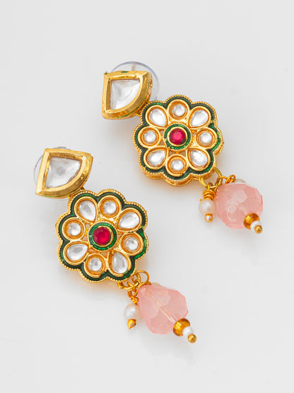 Aadita Magenta Bead Choker with Kundan Floral Design and Peach Accents