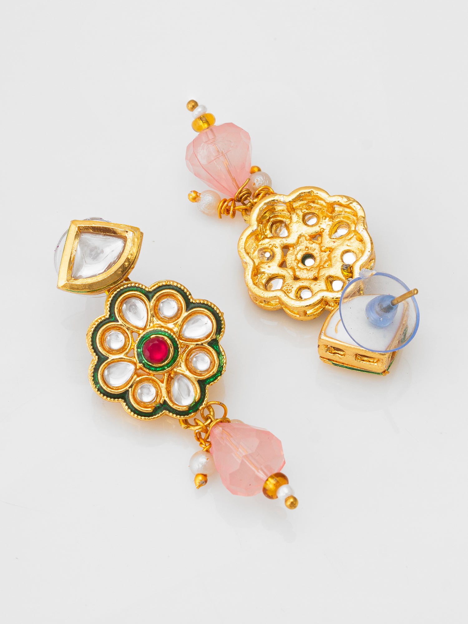 Aadita Magenta Bead Choker with Kundan Floral Design and Peach Accents