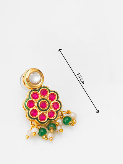 Aadita Green Bead Multi-Layer Choker with Pink Kundan Floral Centerpiece