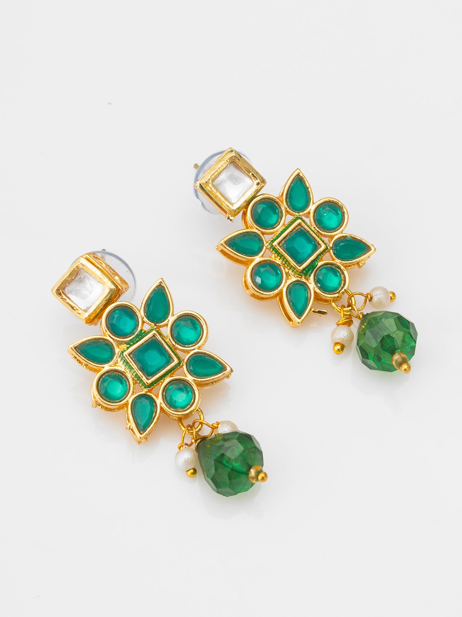 Aadita Sky Blue Bead Choker with Emerald Green Kundan Accent Set