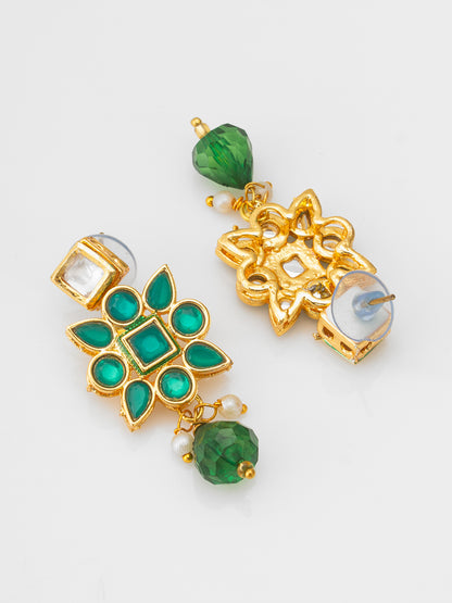 Aadita Sky Blue Bead Choker with Emerald Green Kundan Accent Set
