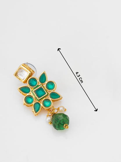 Aadita Sky Blue Bead Choker with Emerald Green Kundan Accent Set