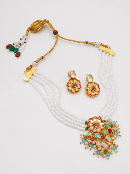 Aadita Floral Kundan Pearl Multicolour Necklace Set