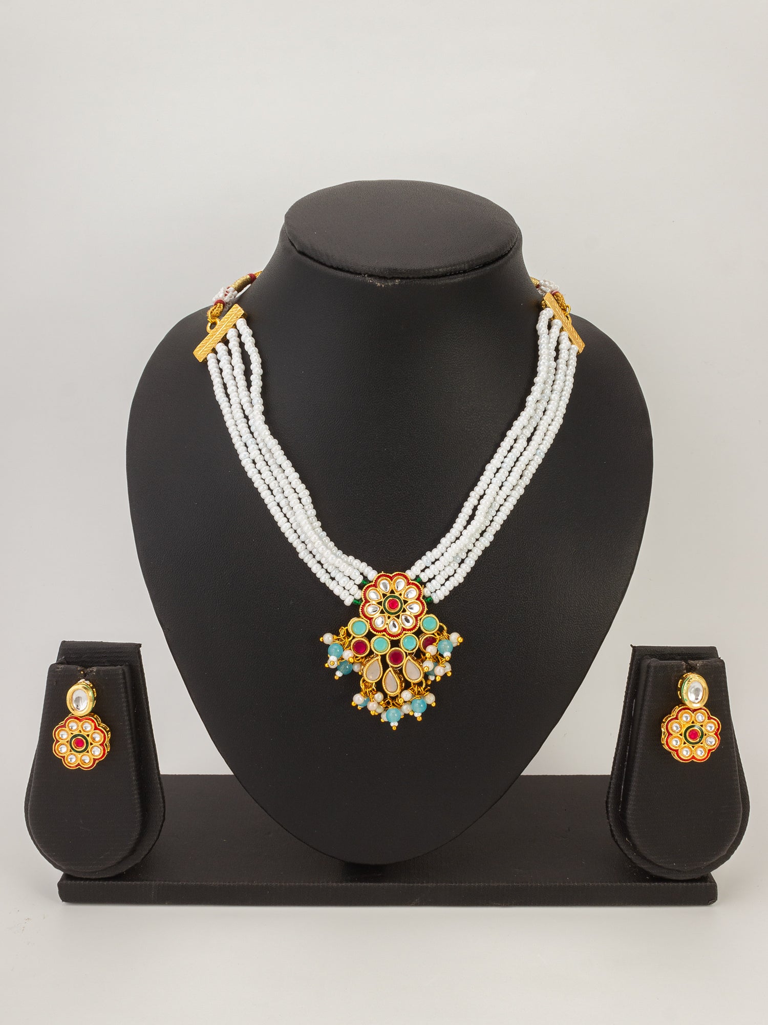 Aadita Floral Kundan Pearl Multicolour Necklace Set