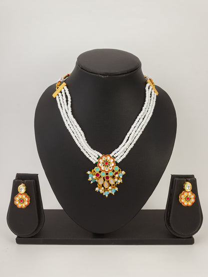 Aadita Floral Kundan Pearl Multicolour Necklace Set