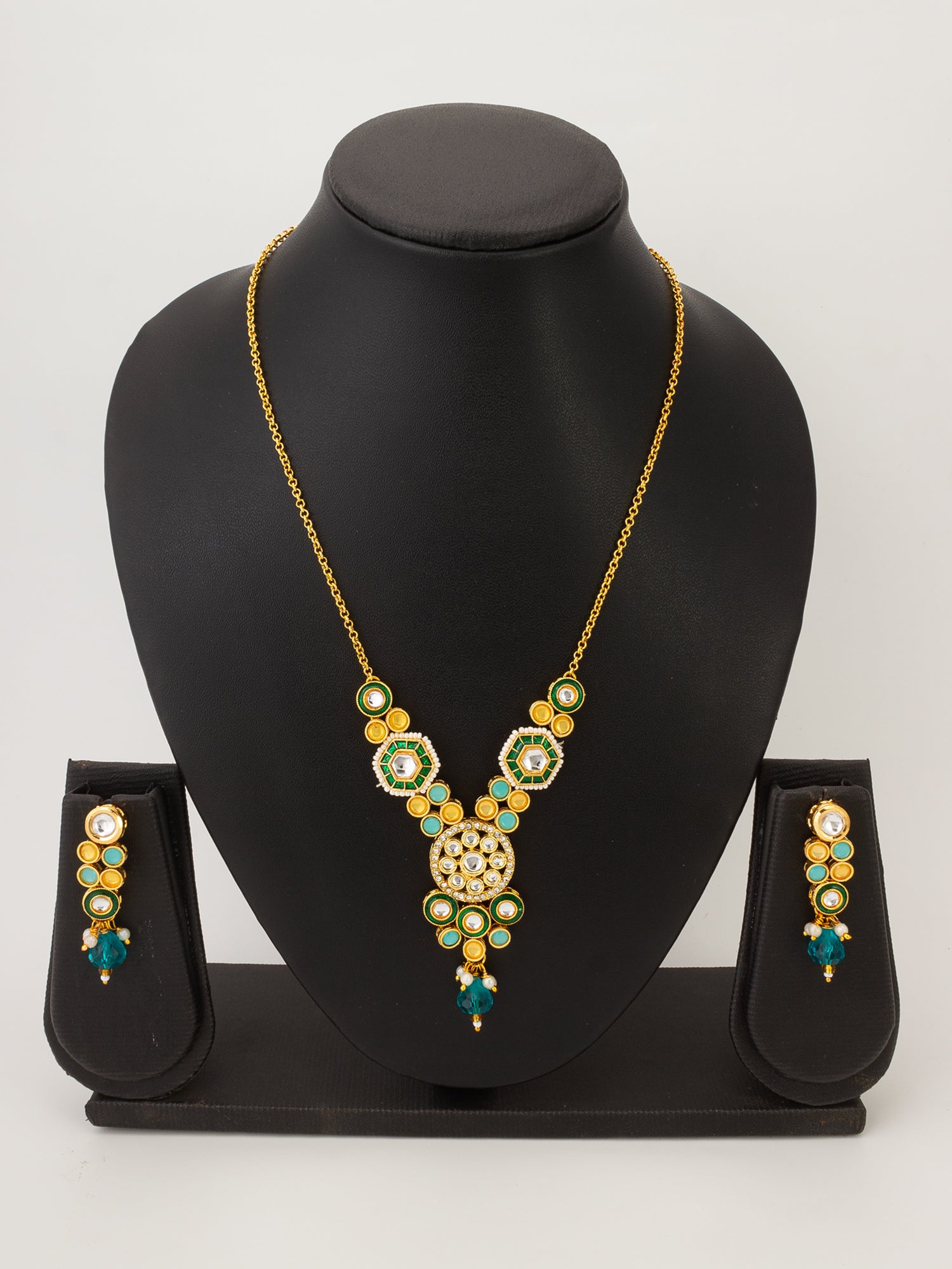 Aadita Traditional Green Kundan Necklace Set for Women with Earrings